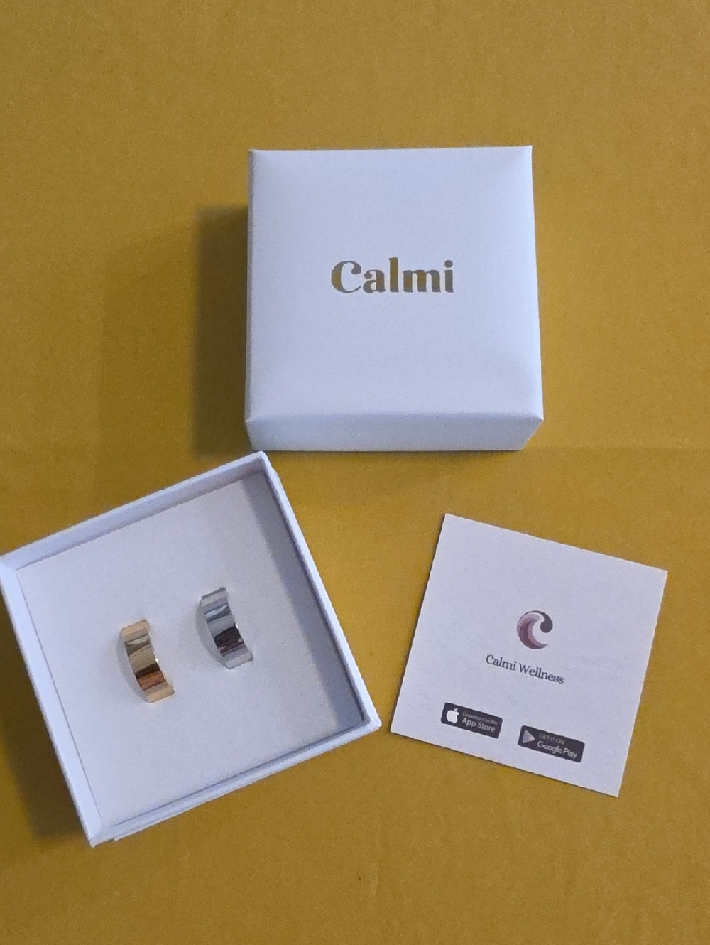 NIB - 2 Calmi Rings - The Natural Menopause Solution-1 Gold Tone & 1 Chrome Tone